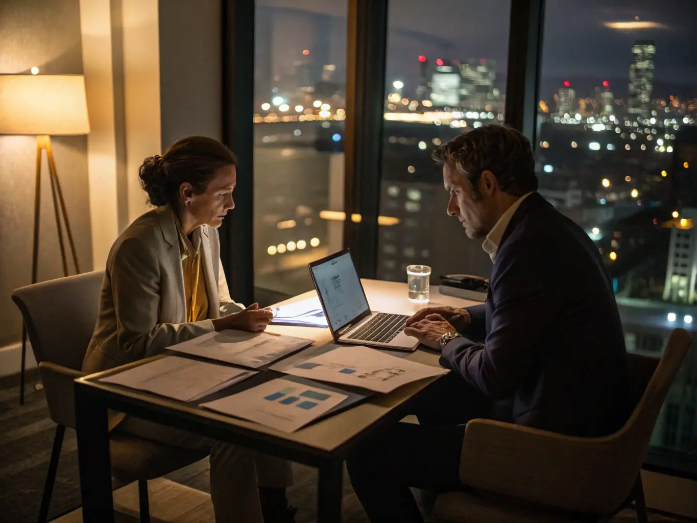 A professional financial advisor discussing wealth management options with a client in an office setting, representing personalized wealth management services.